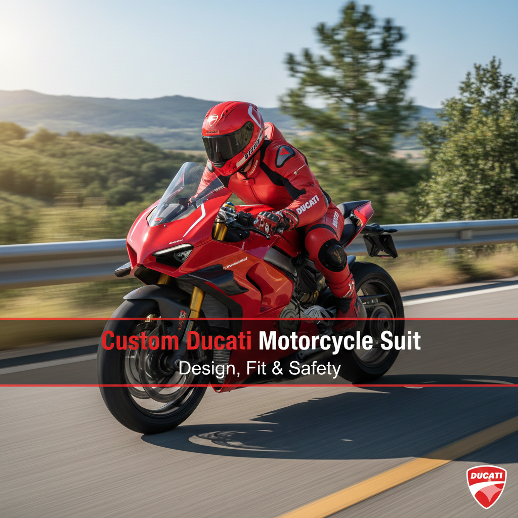custom Ducati motorcycle suit on track