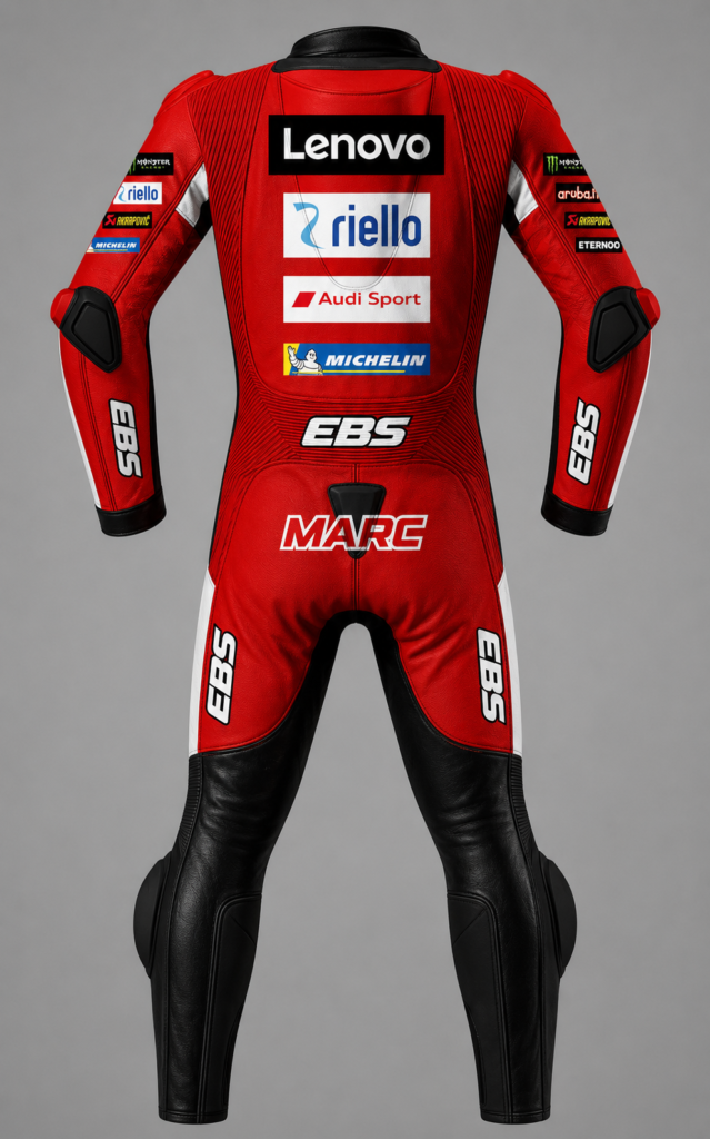 Back view of Marc Marquez Ducati MotoGP 2026 Racing Suit by Esteem Biker Suits
