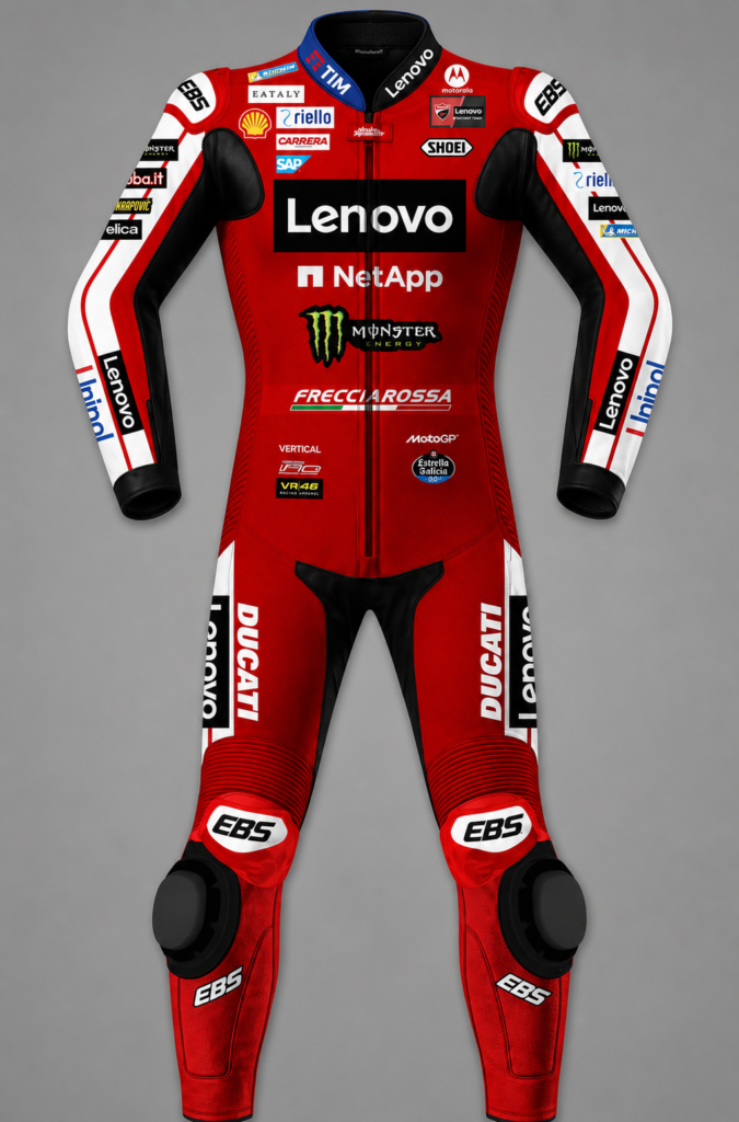 Front view of Marc Marquez Ducati MotoGP 2026 Racing Suit custom leather racing suit